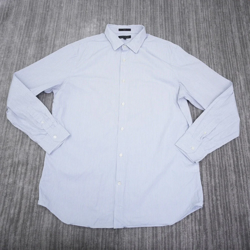 Banana Republic Men Slim Fit Button Up Shirt XL Blue White Micro Stripe Long Slv